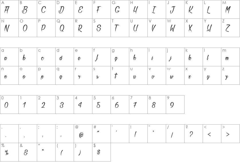Bichette font character map preview