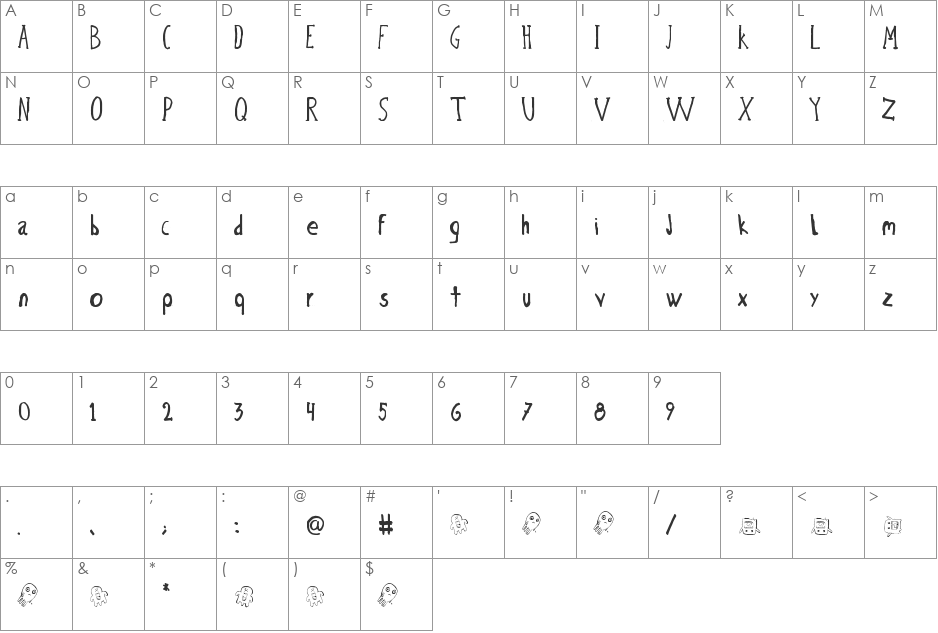 Bicho plumon font character map preview