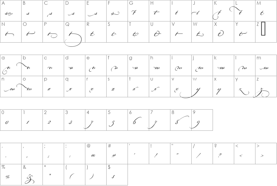 Bickham Script Alt Four font character map preview