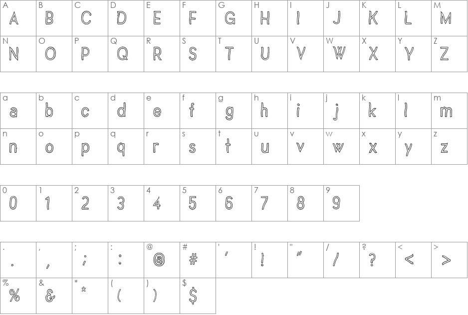 Vanilla Candy font character map preview