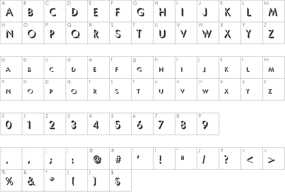 VANILLA SHADOW font character map preview