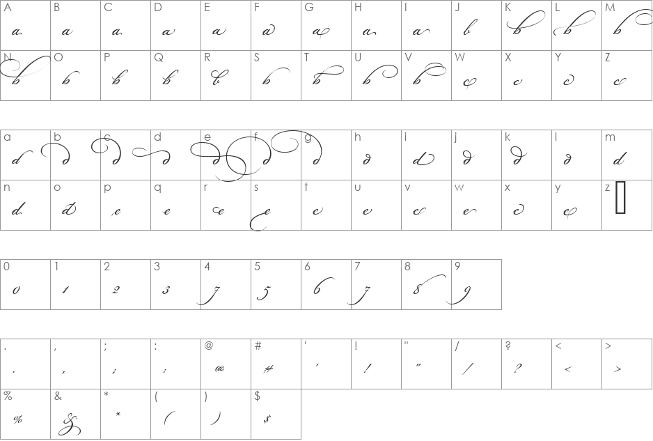 Bickham Script Alt One font character map preview