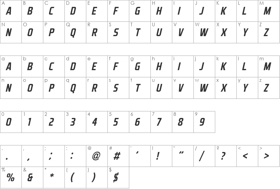 Aero Matics font character map preview