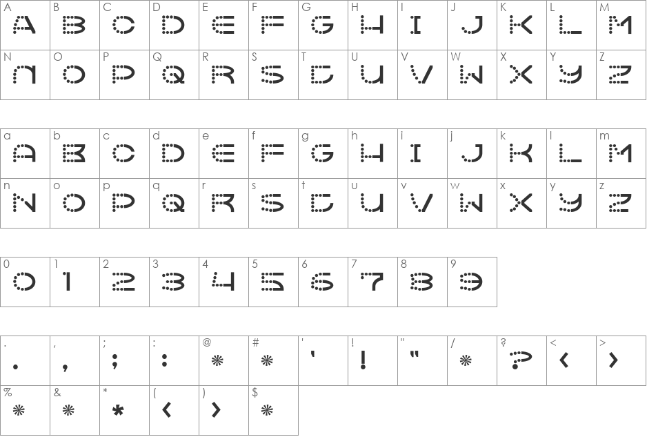 Vanish font character map preview