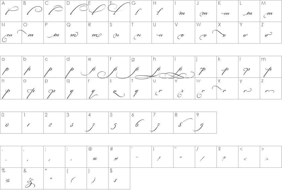 Bickham Script Alt Three font character map preview