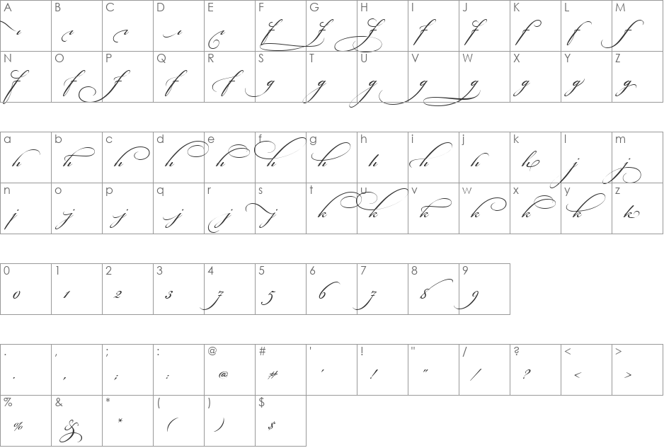 Bickham Script Alt Two font character map preview