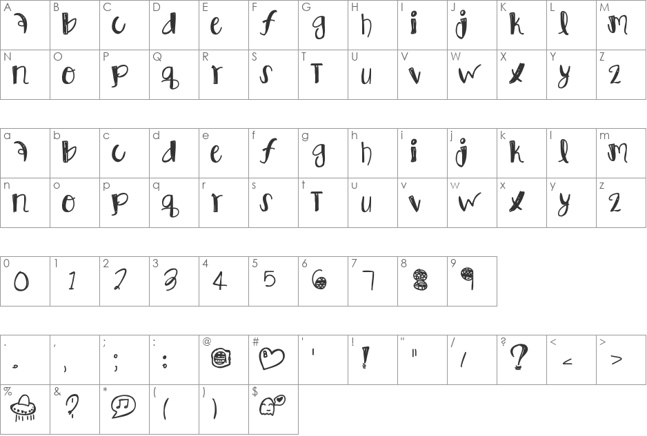VanitySlave font character map preview