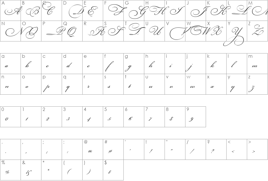 Bickham Script Three font character map preview