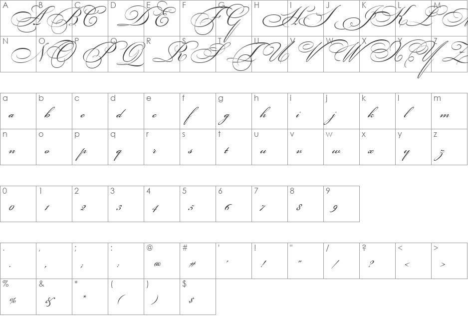 Bickham Script Two font character map preview