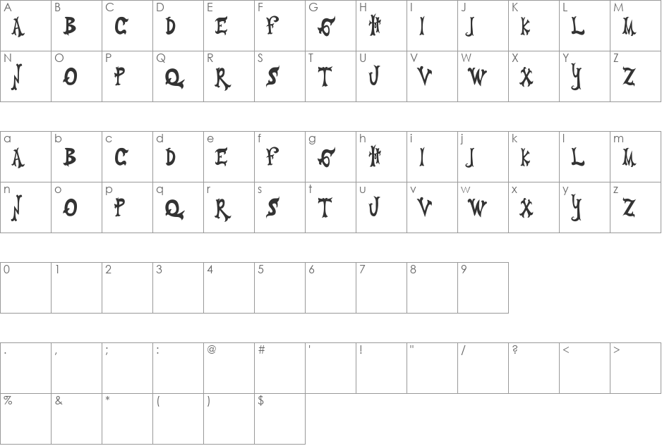 VAQUEROJADO font character map preview
