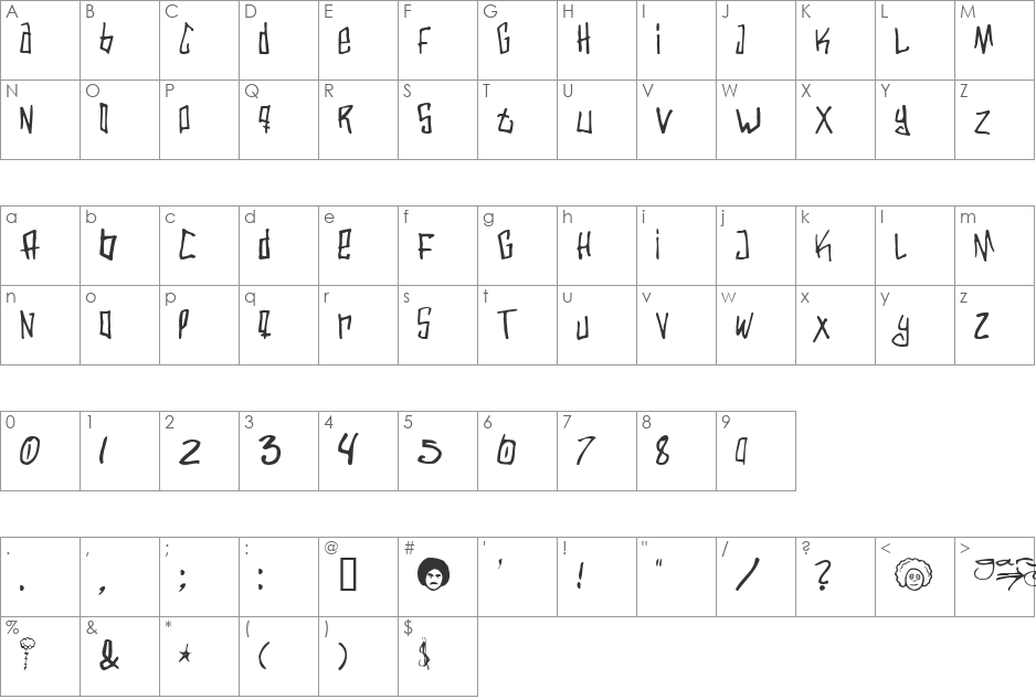 Varbee font character map preview