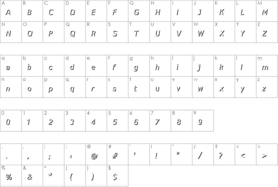 AAA-WatinBold3D-Italic font character map preview