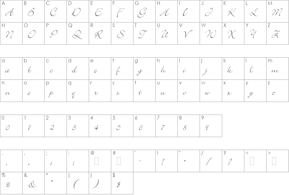Bickley Script font character map preview