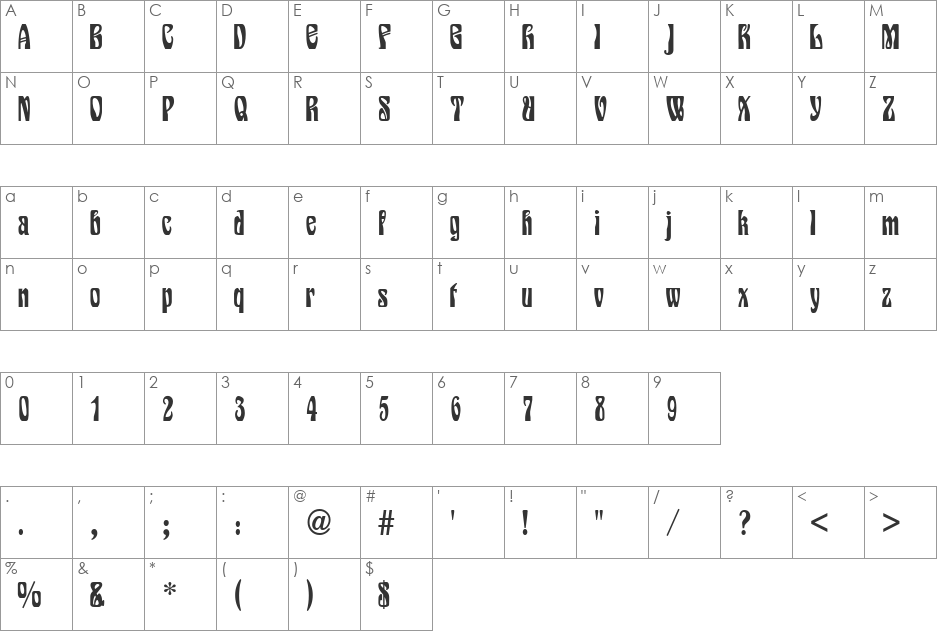 Variete font character map preview