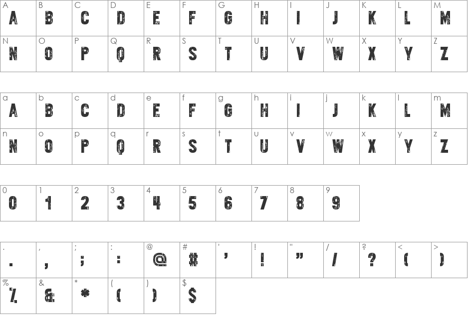 Varietykiller font character map preview