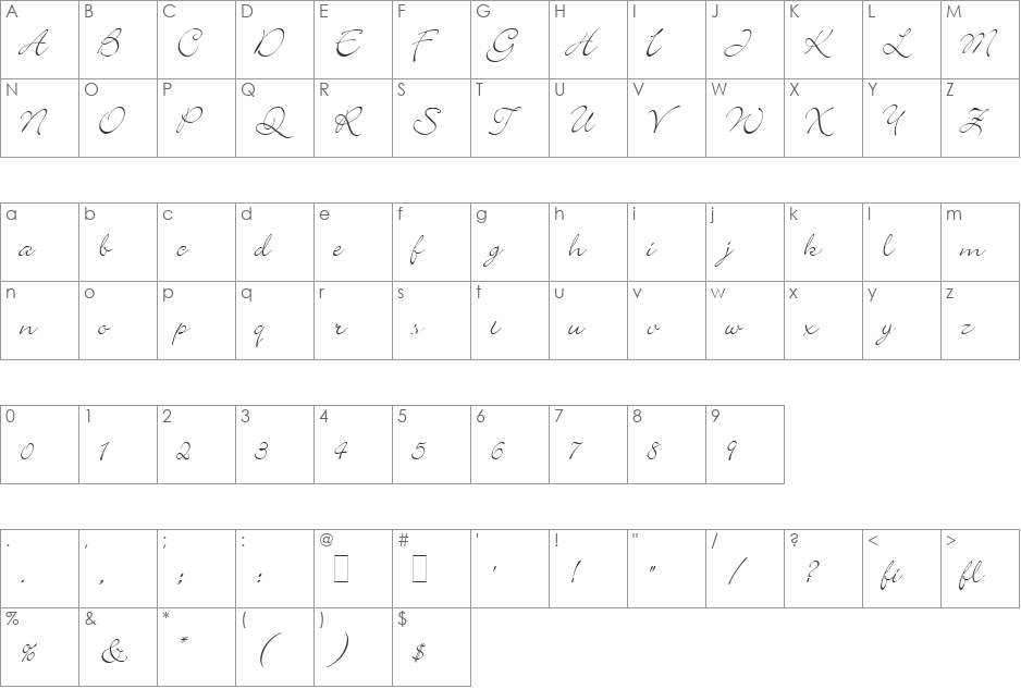 Bickley Script LET font character map preview