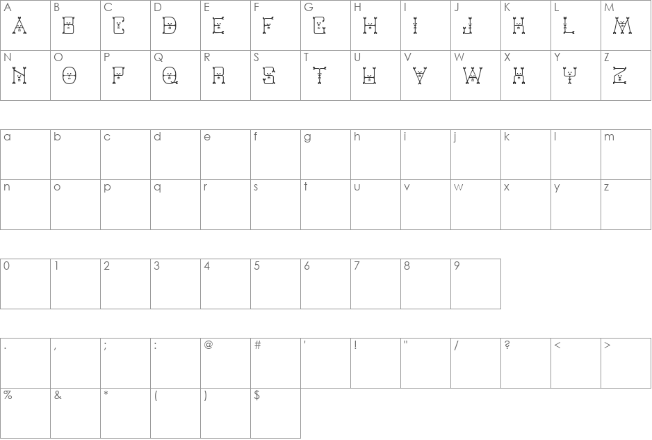 VARMINT font character map preview