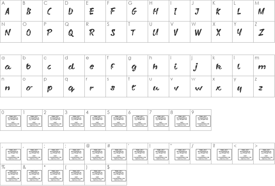 Vary Sharky font character map preview