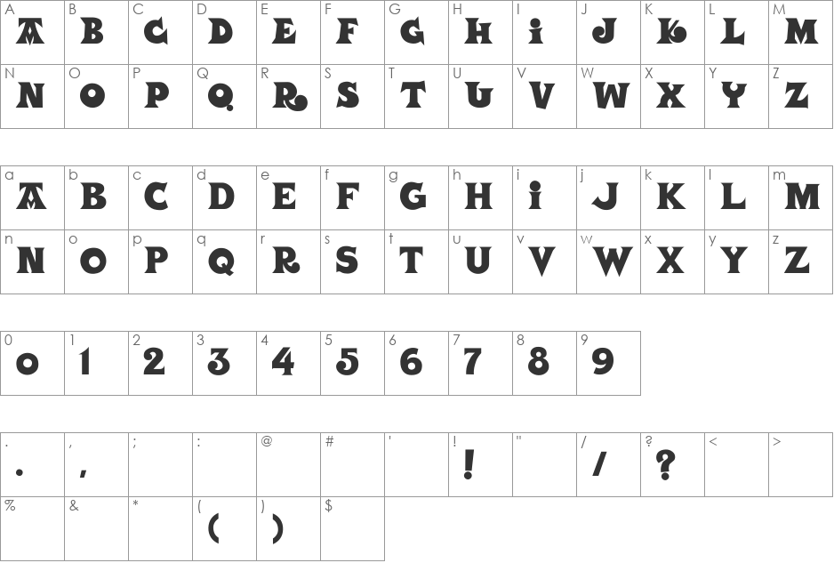 VASCA font character map preview