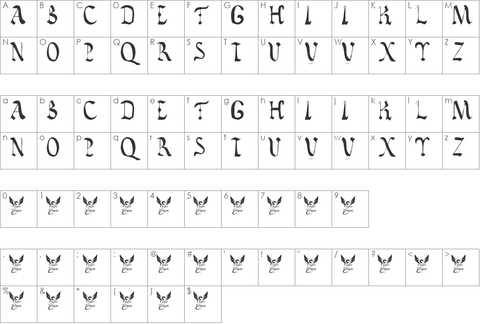Vatican Rough Letters, 8th c. font character map preview