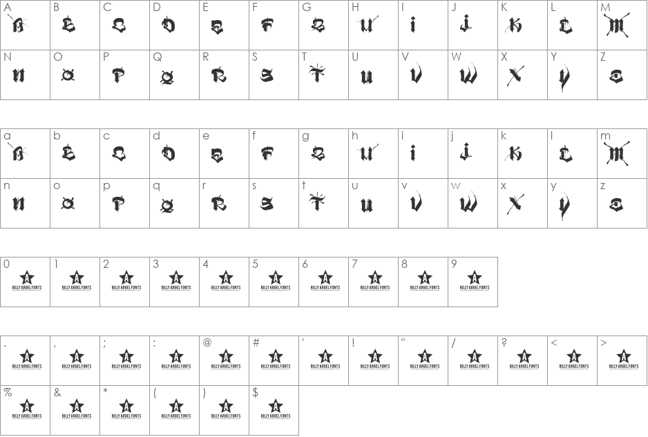 VATOS font character map preview
