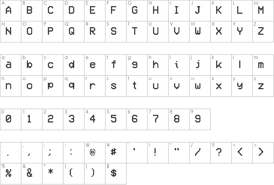 VCR OSD Mono font character map preview