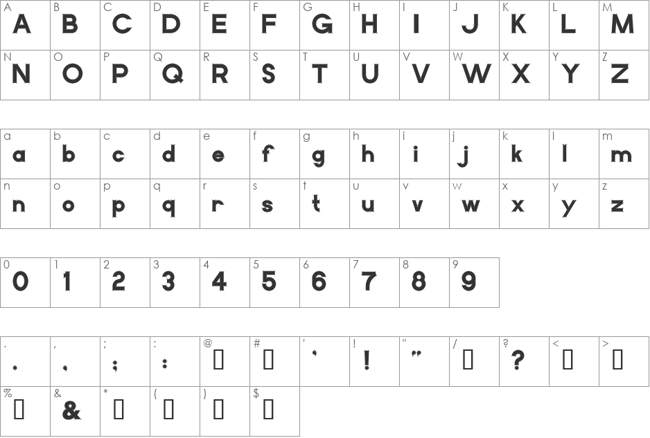 VectorBlack font character map preview