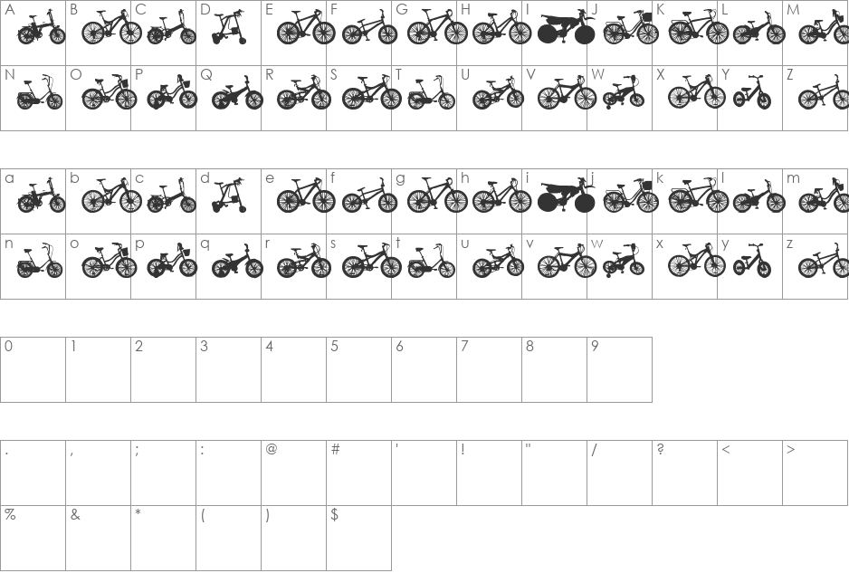 bicycle tfb font character map preview