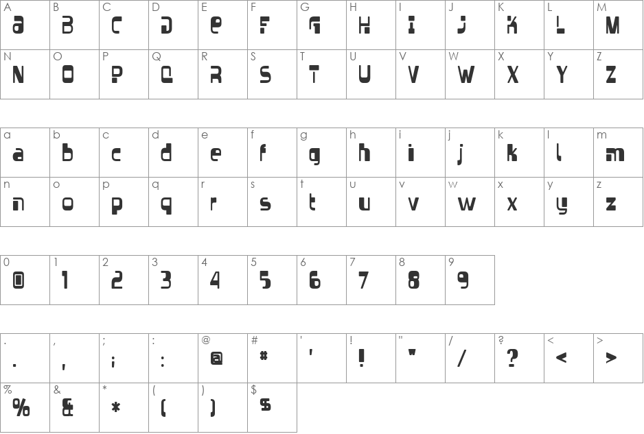 Vectroid font character map preview