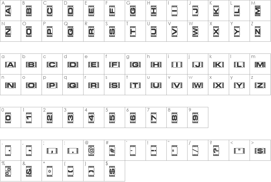 Vedette font character map preview