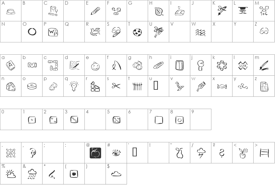 VeenPikto font character map preview