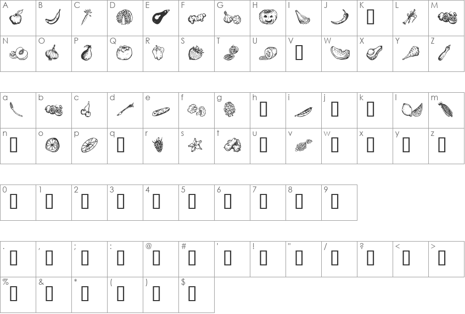 VEGGI TERRA font character map preview
