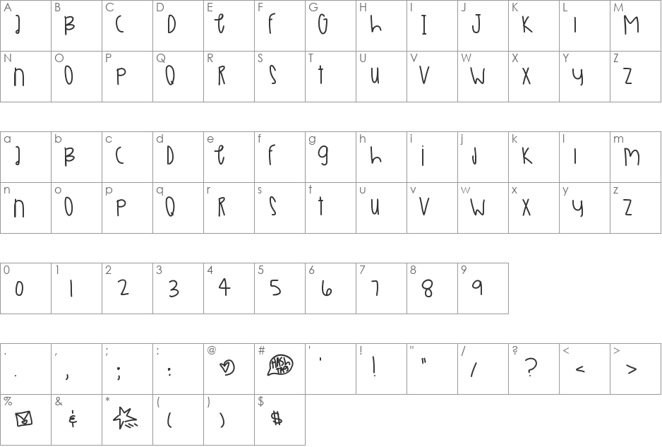 VeggieMars font character map preview