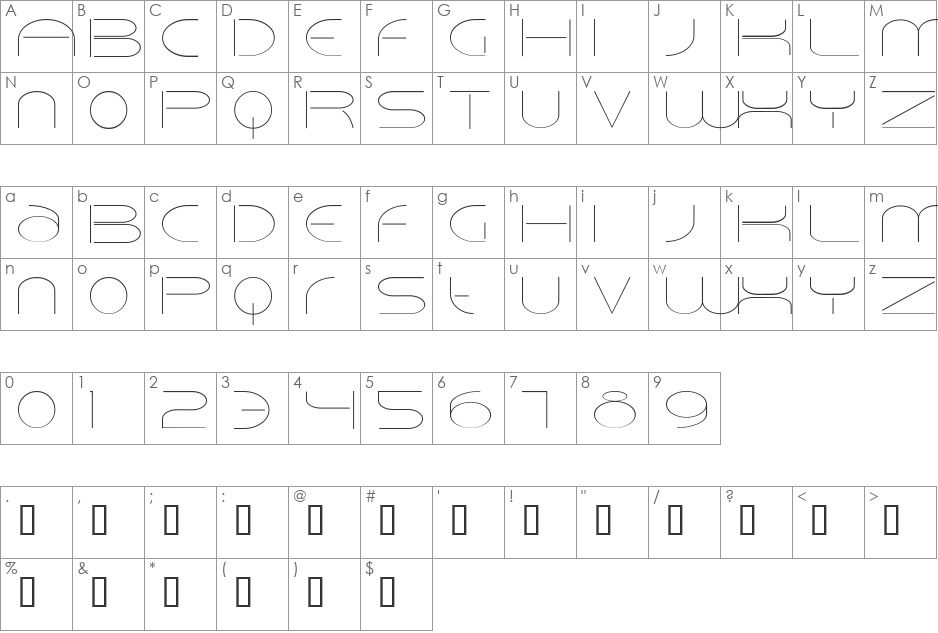 VELCRO font character map preview