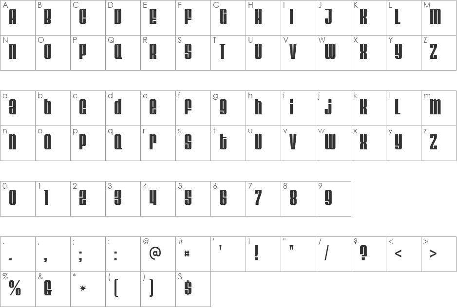 Velvenda font character map preview