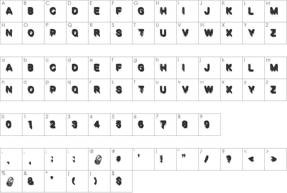 VENGANZA font character map preview