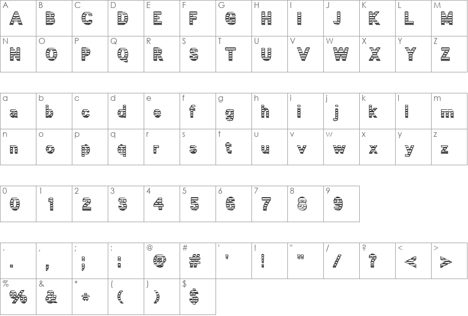 Venitiennes Tryout font character map preview