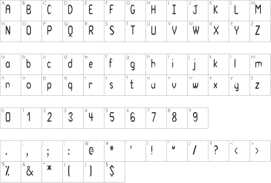 VenomCondensed font character map preview