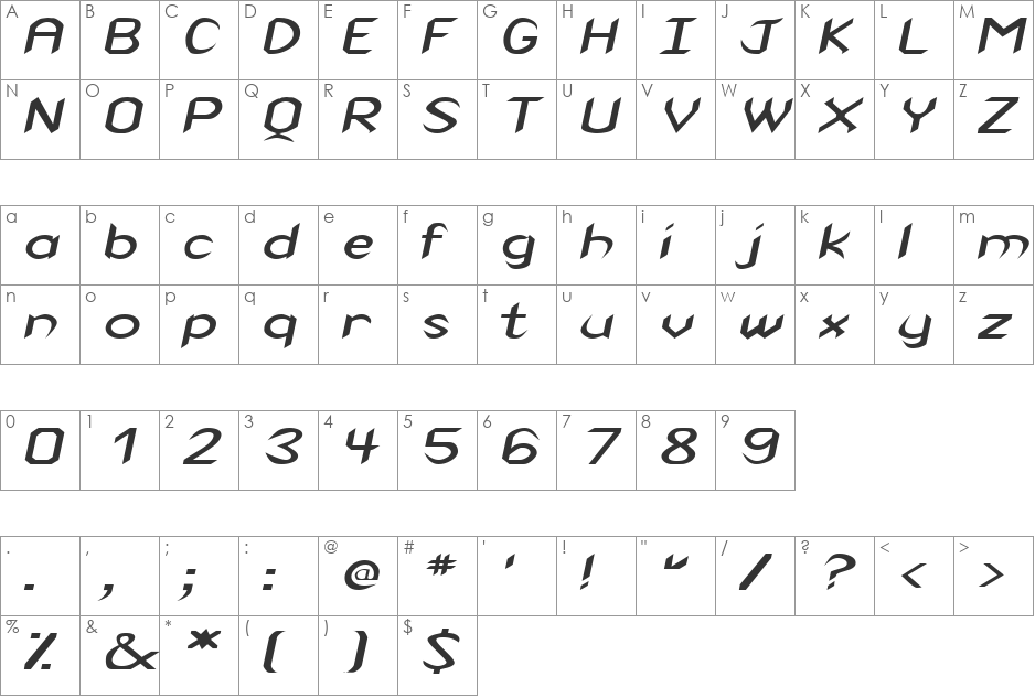 VenomExtended font character map preview