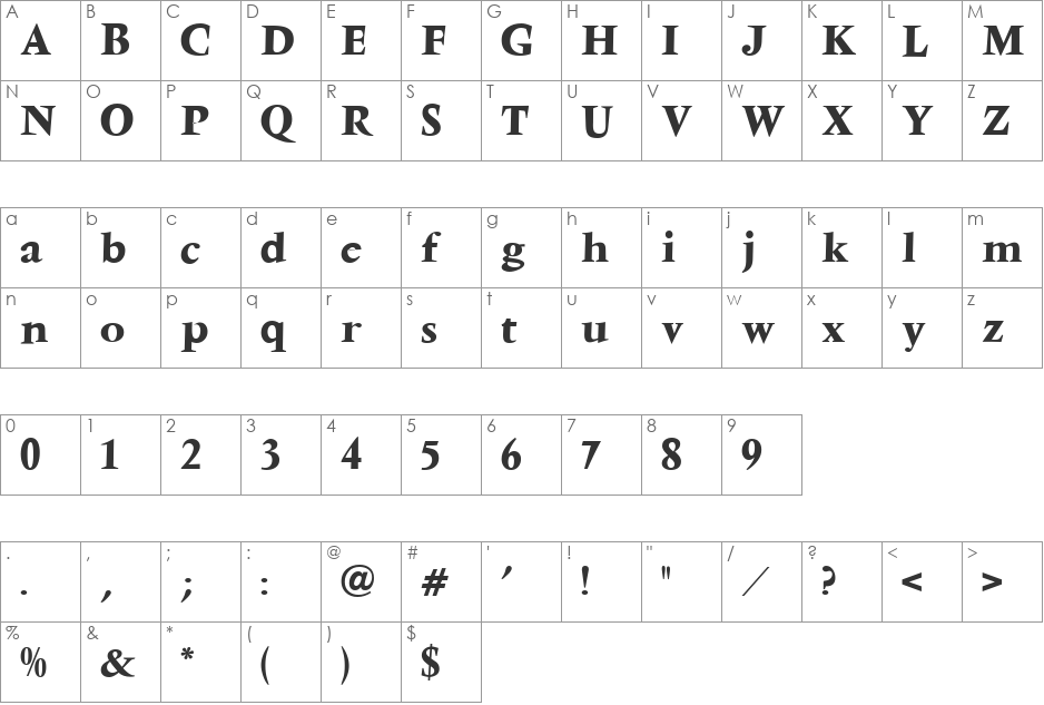 Ventura font character map preview