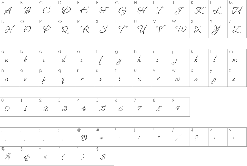 Vera Crouz font character map preview