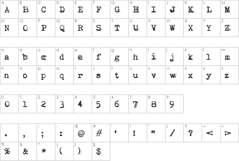 Vera Type font character map preview