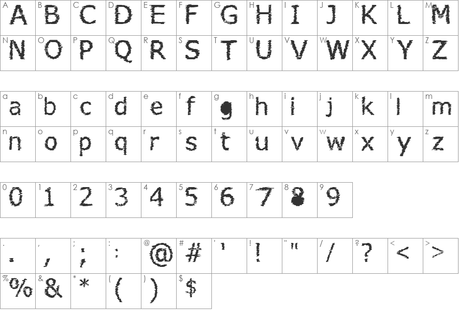 verdana_hand font character map preview