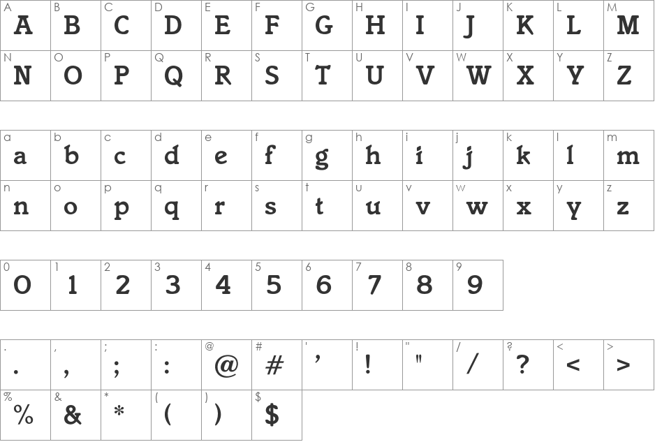 Verdun font character map preview