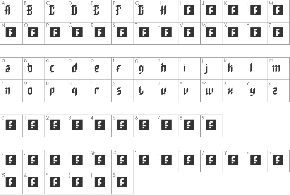 Verhor font character map preview