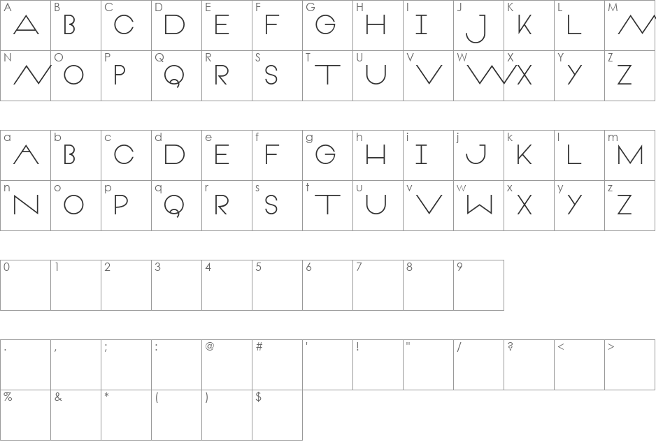 Veron font character map preview