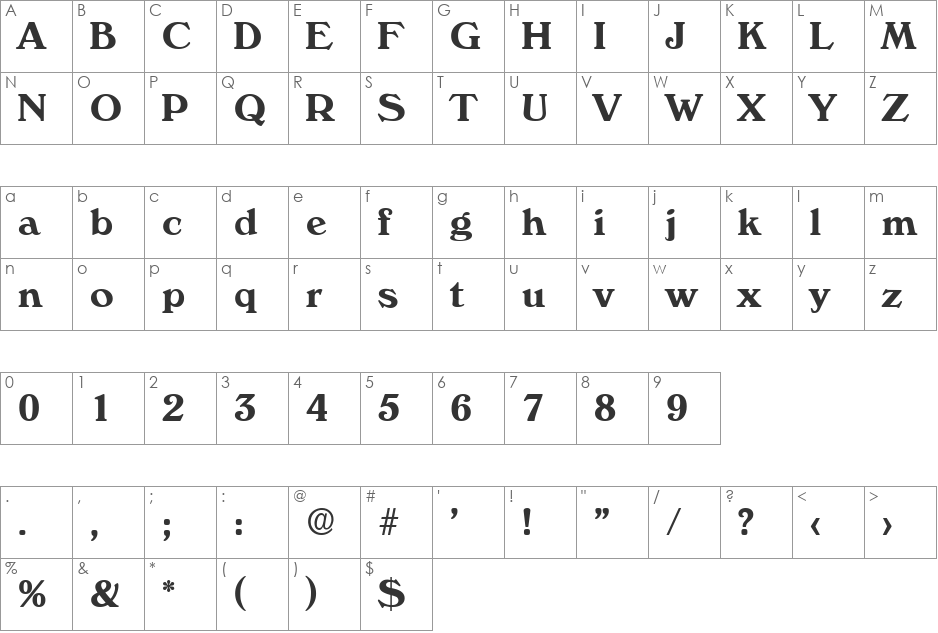 Verona-Serial DB font character map preview