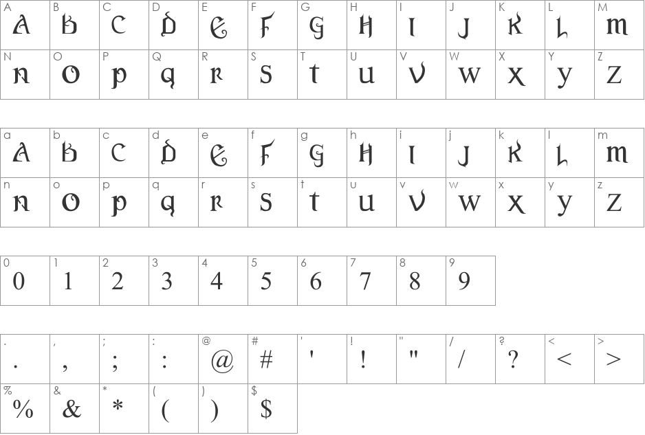 Versal font character map preview
