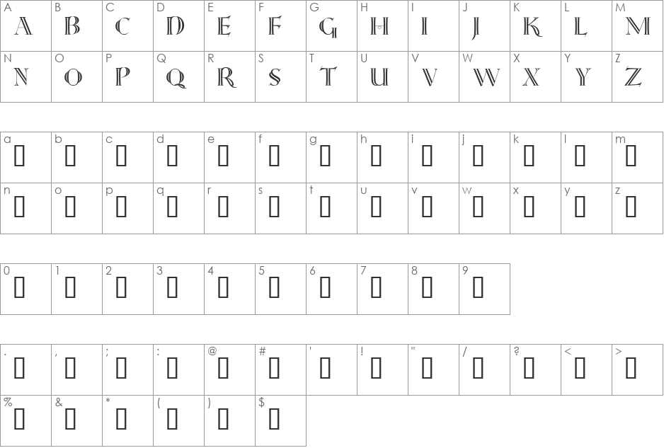 Versal font character map preview