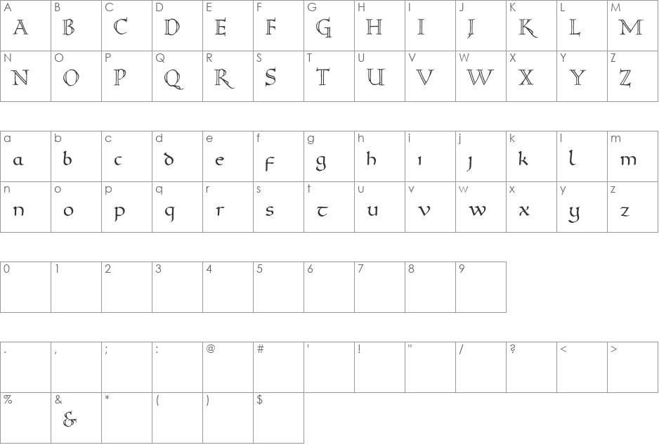 Versal font character map preview